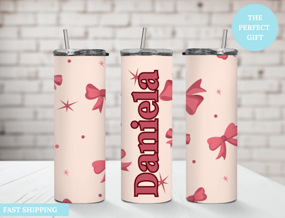 Personalized 20oz Tumbler with Bows – Custom Name Cup - MK CREATIONS