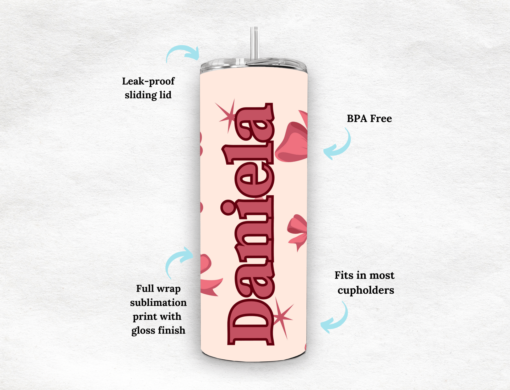 Personalized 20oz Tumbler with Bows – Custom Name Cup - MK CREATIONS