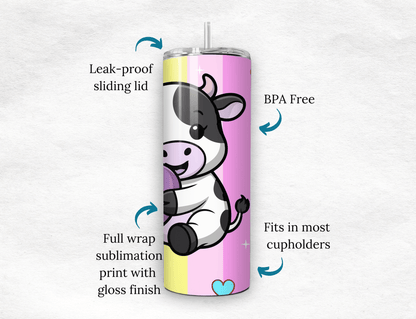 Personalized Cute Cow Tumbler 20oz Pastel Heart Travel Mug Gift - MK CREATIONS