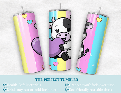 Personalized Cute Cow Tumbler 20oz Pastel Heart Travel Mug Gift - MK CREATIONS
