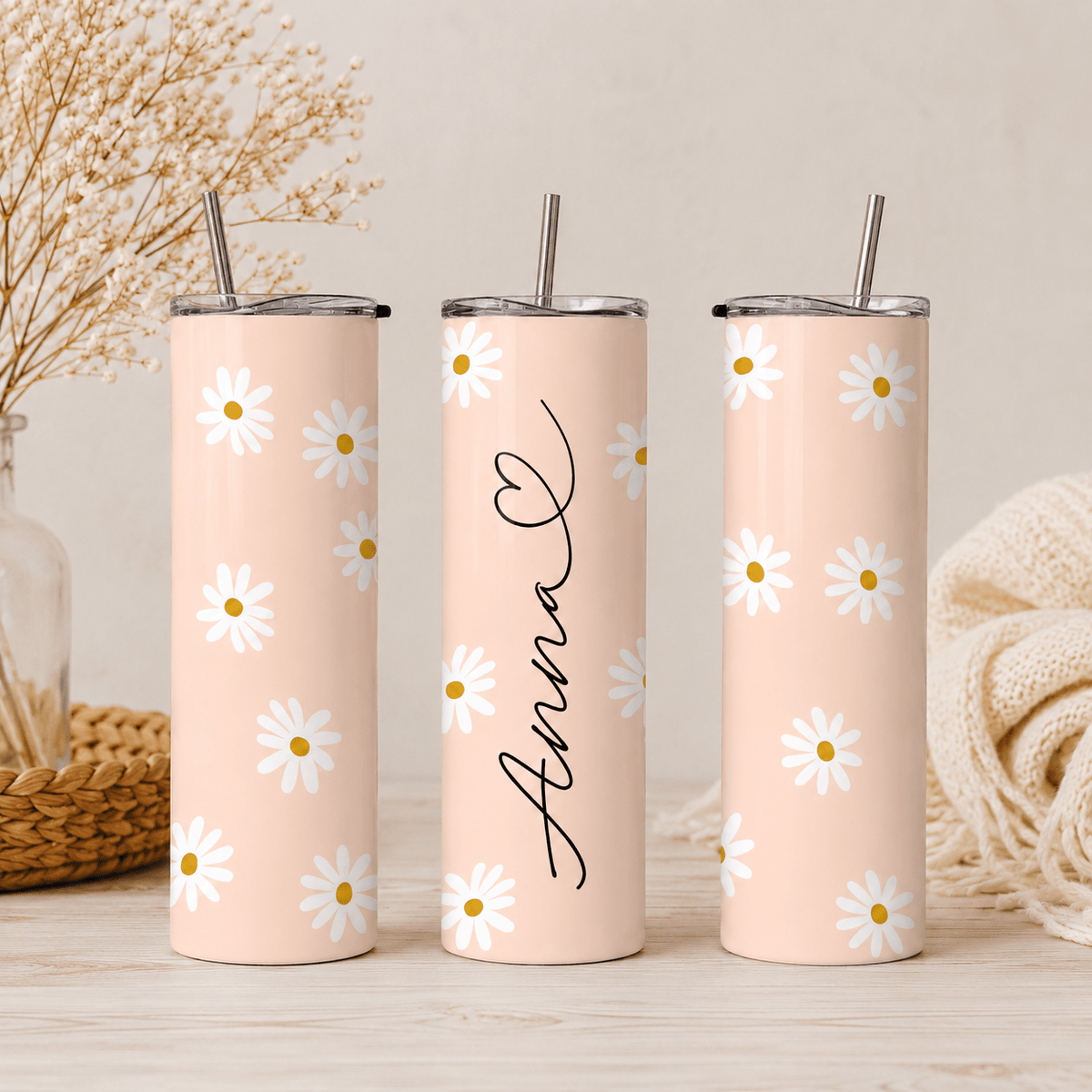 Personalized Daisy Tumbler with Name – 20 oz Custom Tumbler - MK CREATIONS