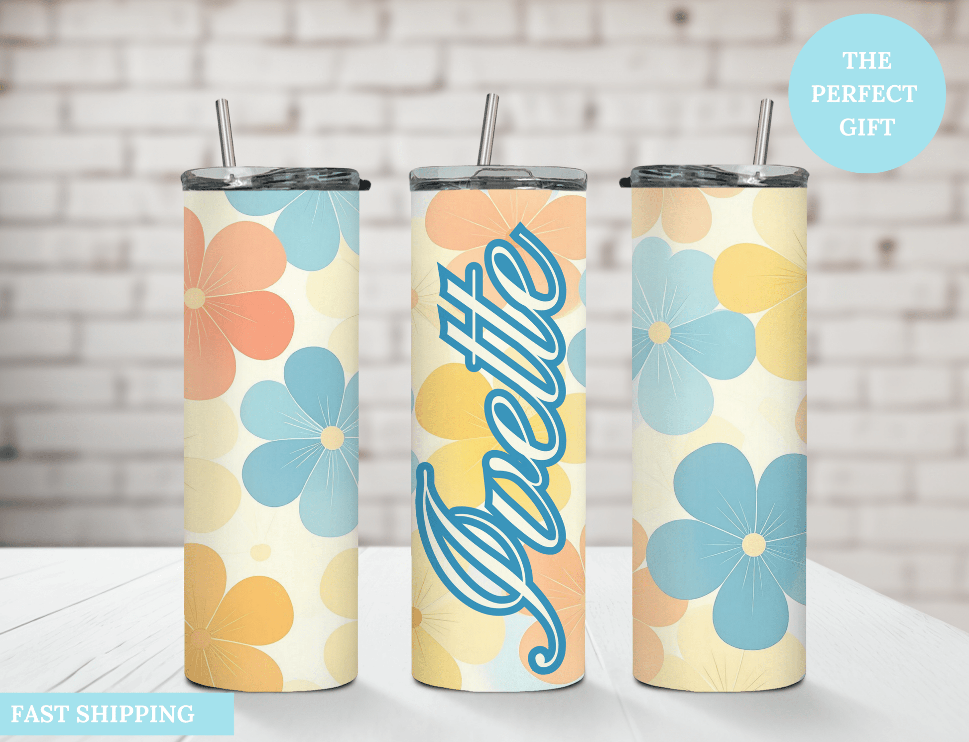 Personalized Floral 20oz Tumbler – Custom Name - MK CREATIONS