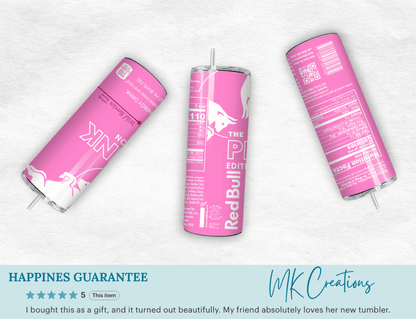 Pink Energy Drink Inspired 20oz Skinny Tumbler — Custom Drinkware with Reusable Straw - MK CREATIONS