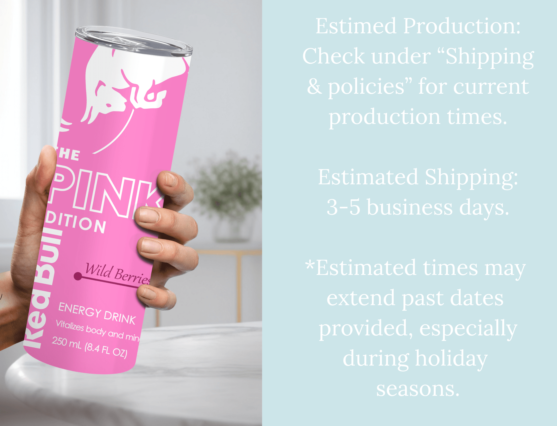 Pink Energy Drink Inspired 20oz Skinny Tumbler — Custom Drinkware with Reusable Straw - MK CREATIONS