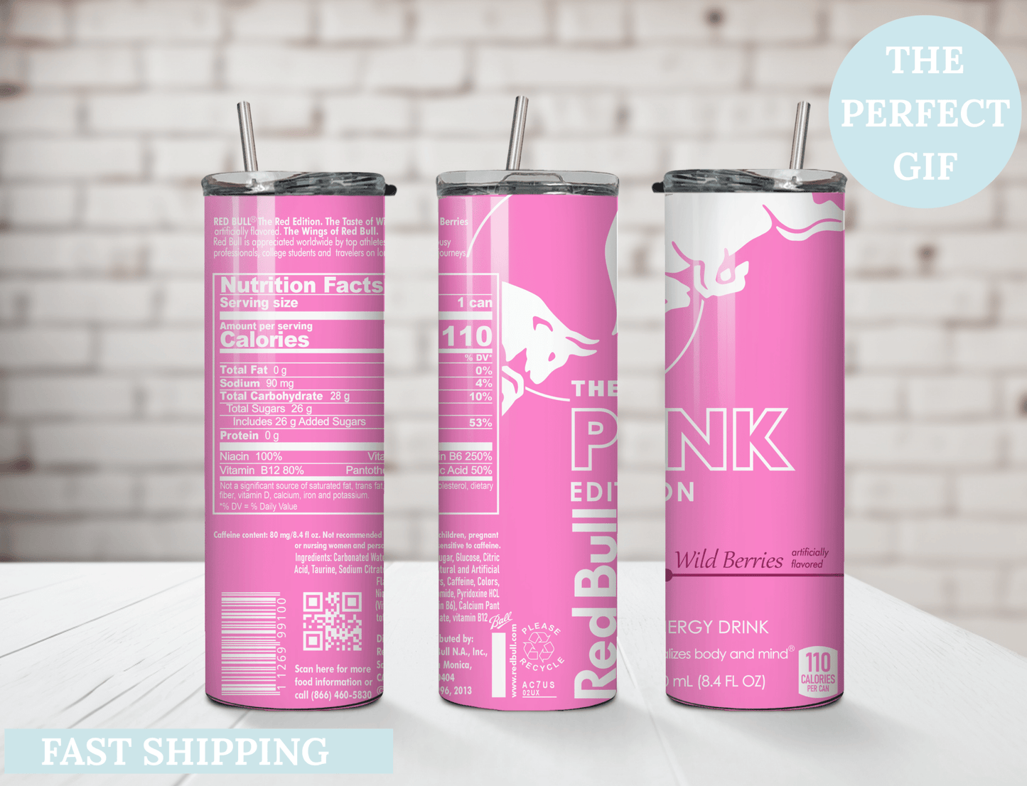 Pink Energy Drink Inspired 20oz Skinny Tumbler — Custom Drinkware with Reusable Straw - MK CREATIONS