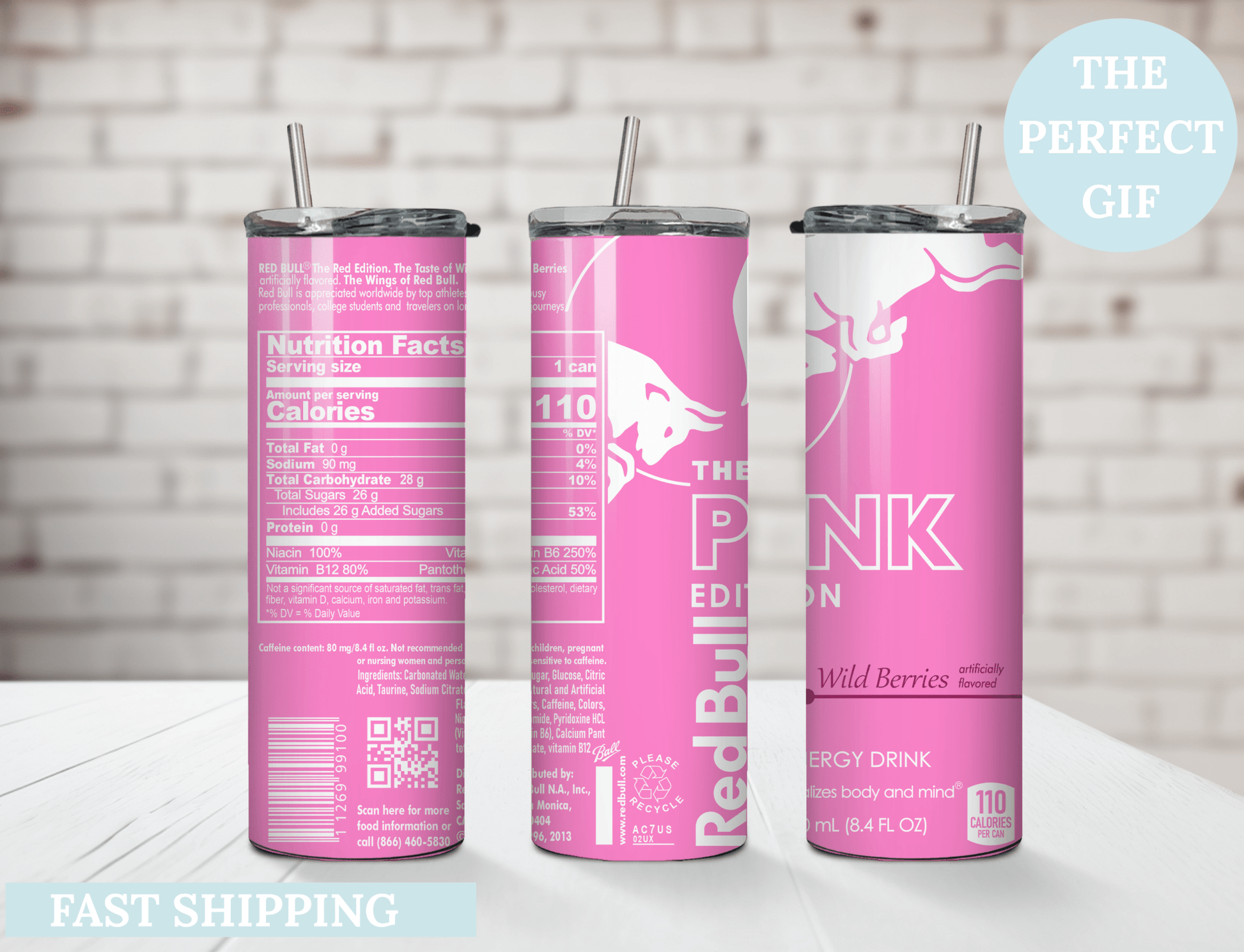 Pink Energy Drink Inspired 20oz Skinny Tumbler — Custom Drinkware with Reusable Straw - MK CREATIONS