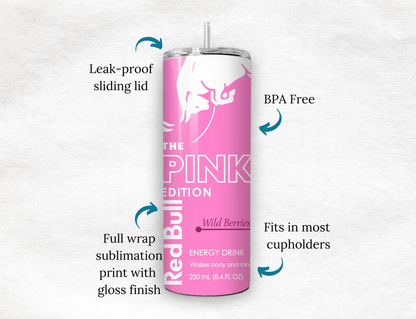 Pink Energy Drink Inspired 20oz Skinny Tumbler — Custom Drinkware with Reusable Straw - MK CREATIONS