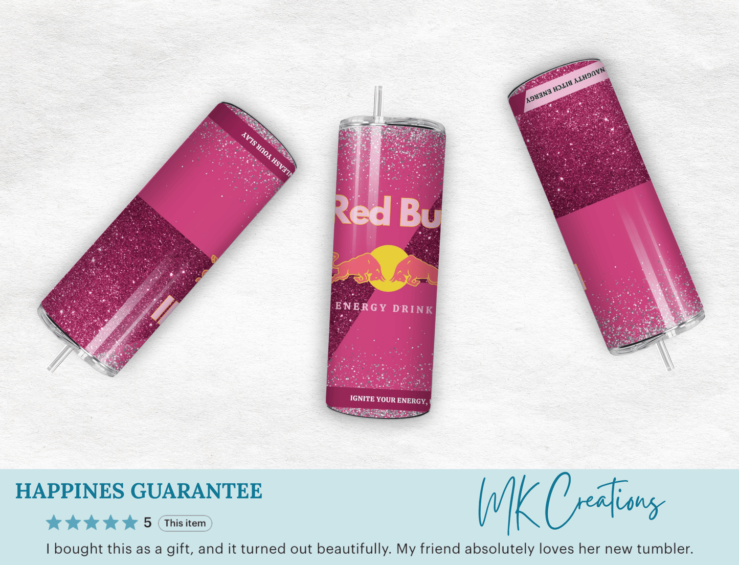 Pink Energy Drink Inspired Cup - 20oz Skinny Tumbler - MK CREATIONS