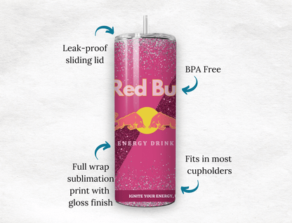 Pink Energy Drink Inspired Cup - 20oz Skinny Tumbler - MK CREATIONS