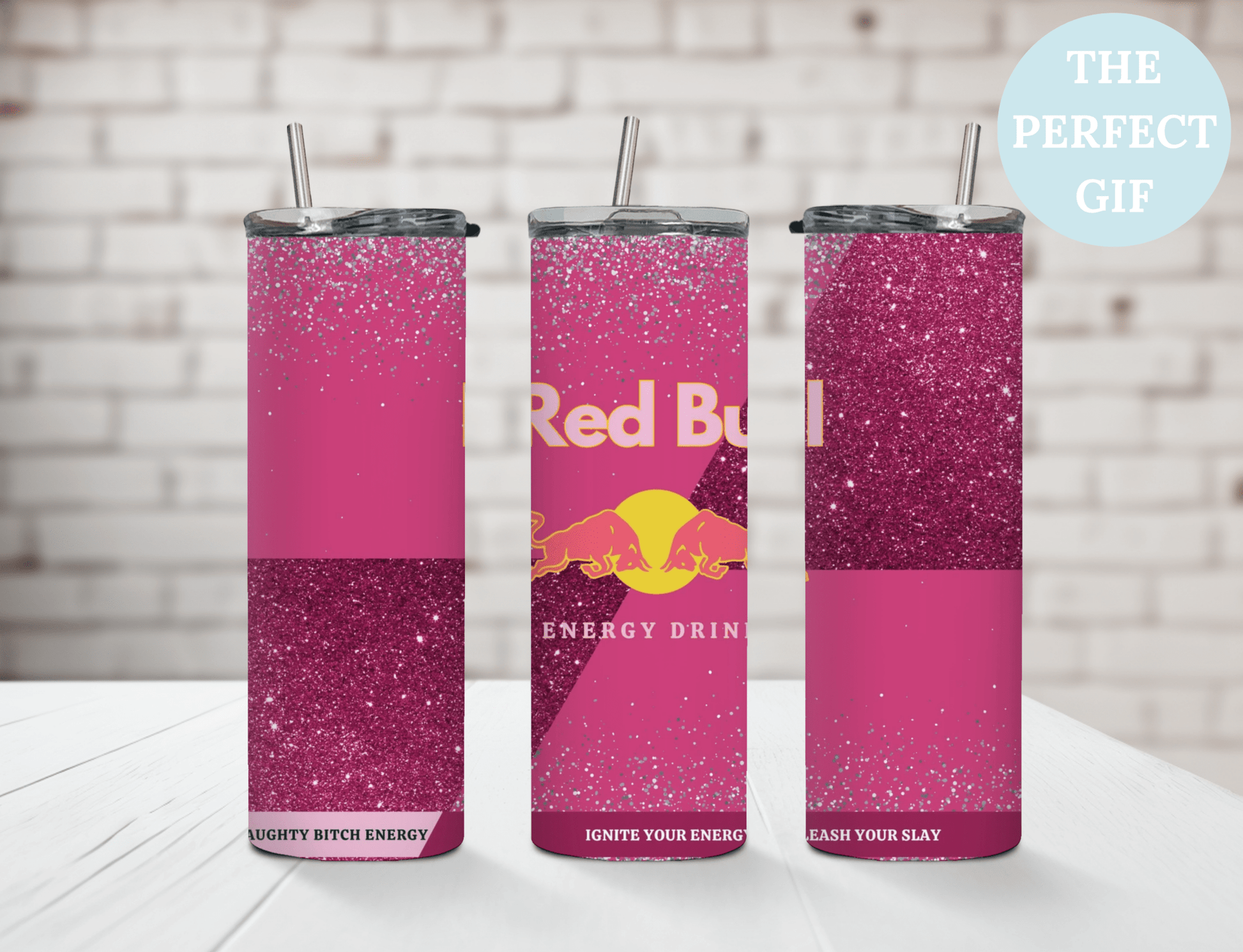 Pink Energy Drink Inspired Cup - 20oz Skinny Tumbler - MK CREATIONS