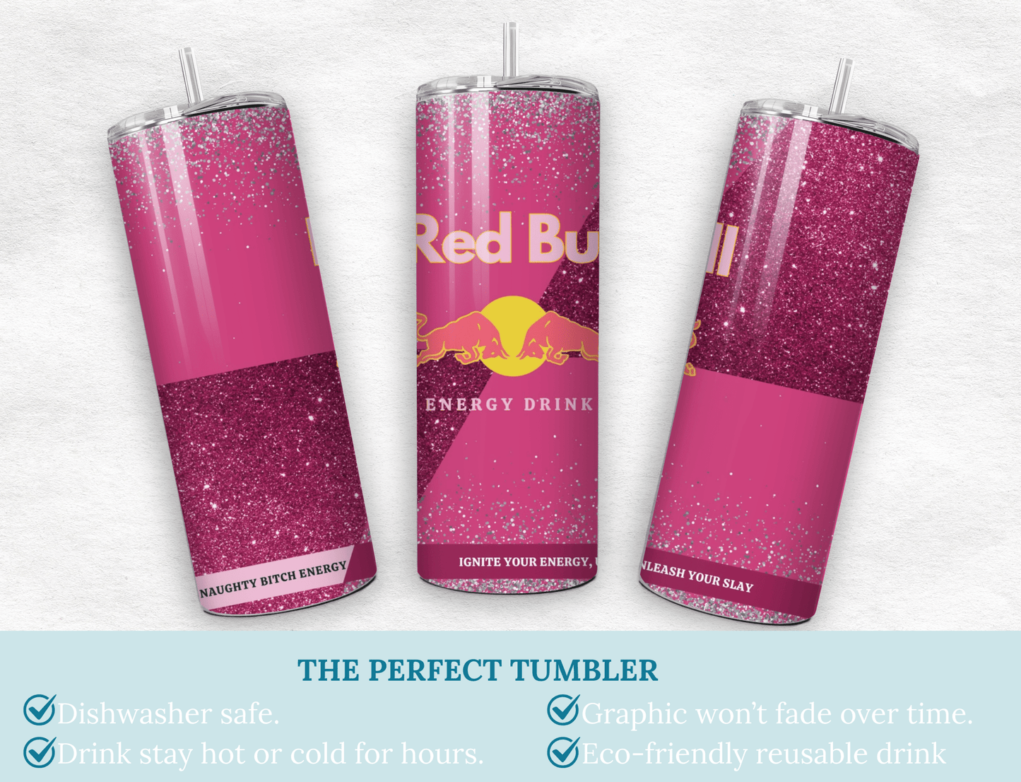 Pink Energy Drink Inspired Cup - 20oz Skinny Tumbler - MK CREATIONS