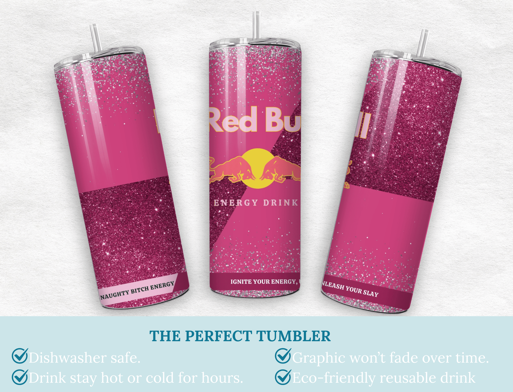 Pink Energy Drink Inspired Cup - 20oz Skinny Tumbler - MK CREATIONS