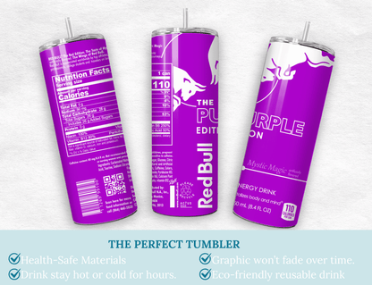 Purple Energy Drink Inspired 20oz Skinny Tumbler — Custom Drinkware with Reusable Straw - MK CREATIONS