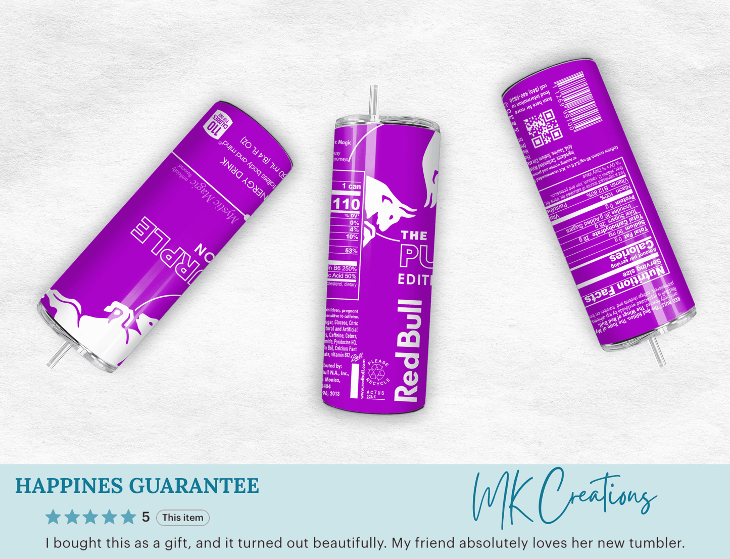 Purple Energy Drink Inspired 20oz Skinny Tumbler — Custom Drinkware with Reusable Straw - MK CREATIONS