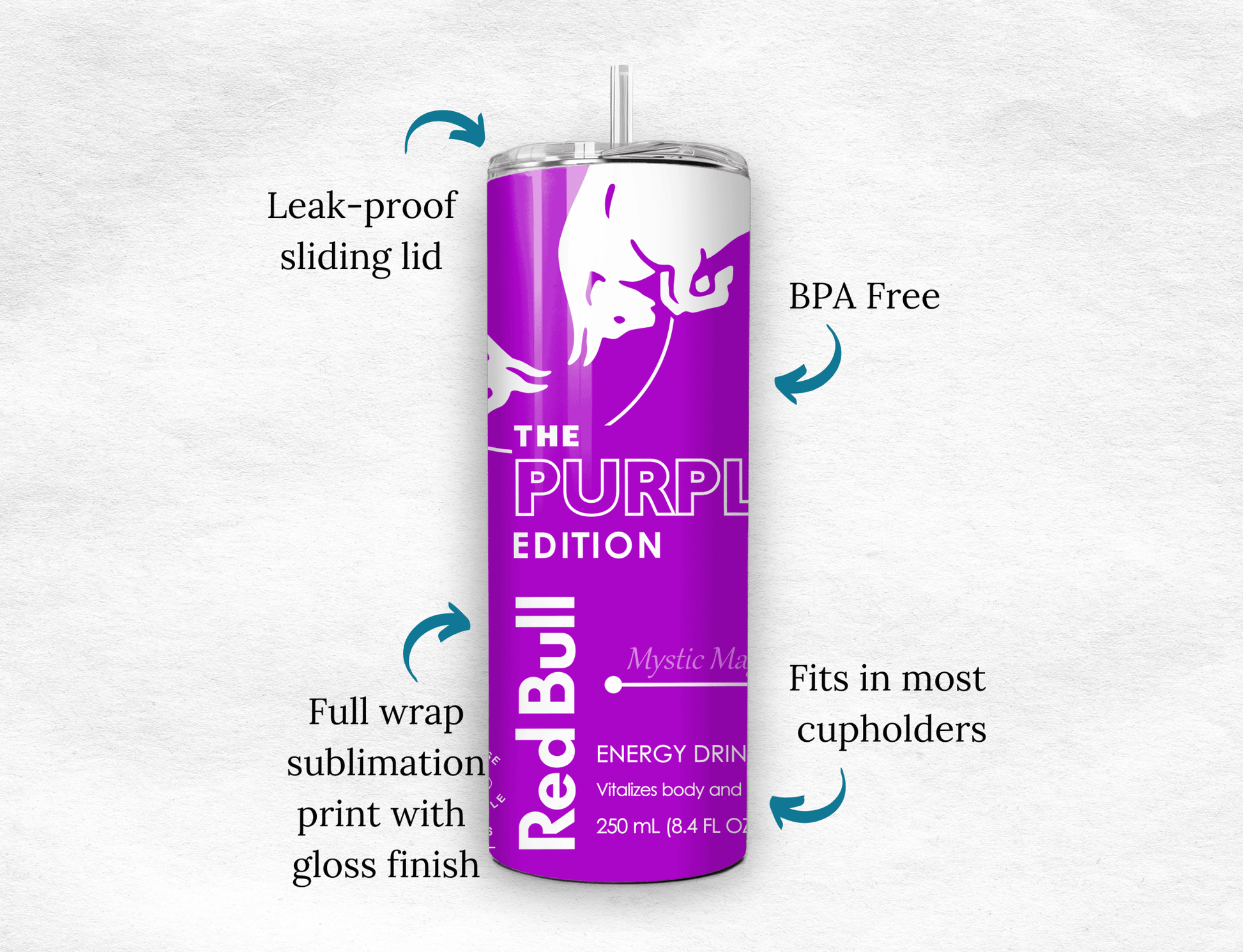 Purple Energy Drink Inspired 20oz Skinny Tumbler — Custom Drinkware with Reusable Straw - MK CREATIONS