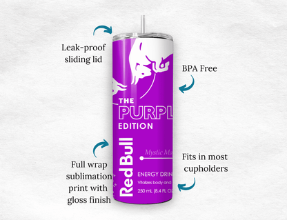 Purple Energy Drink Inspired 20oz Skinny Tumbler — Custom Drinkware with Reusable Straw - MK CREATIONS