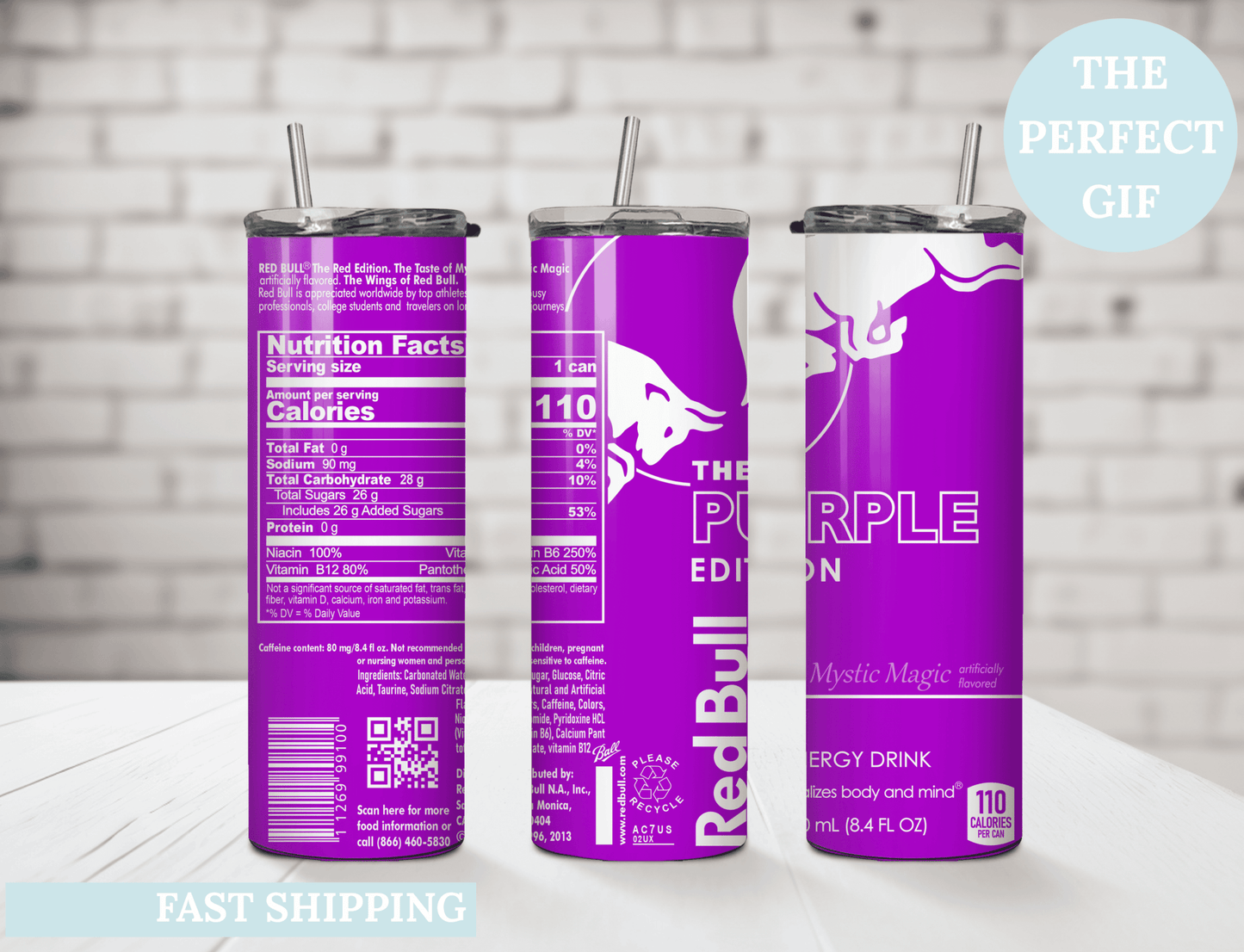 Purple Energy Drink Inspired 20oz Skinny Tumbler — Custom Drinkware with Reusable Straw - MK CREATIONS