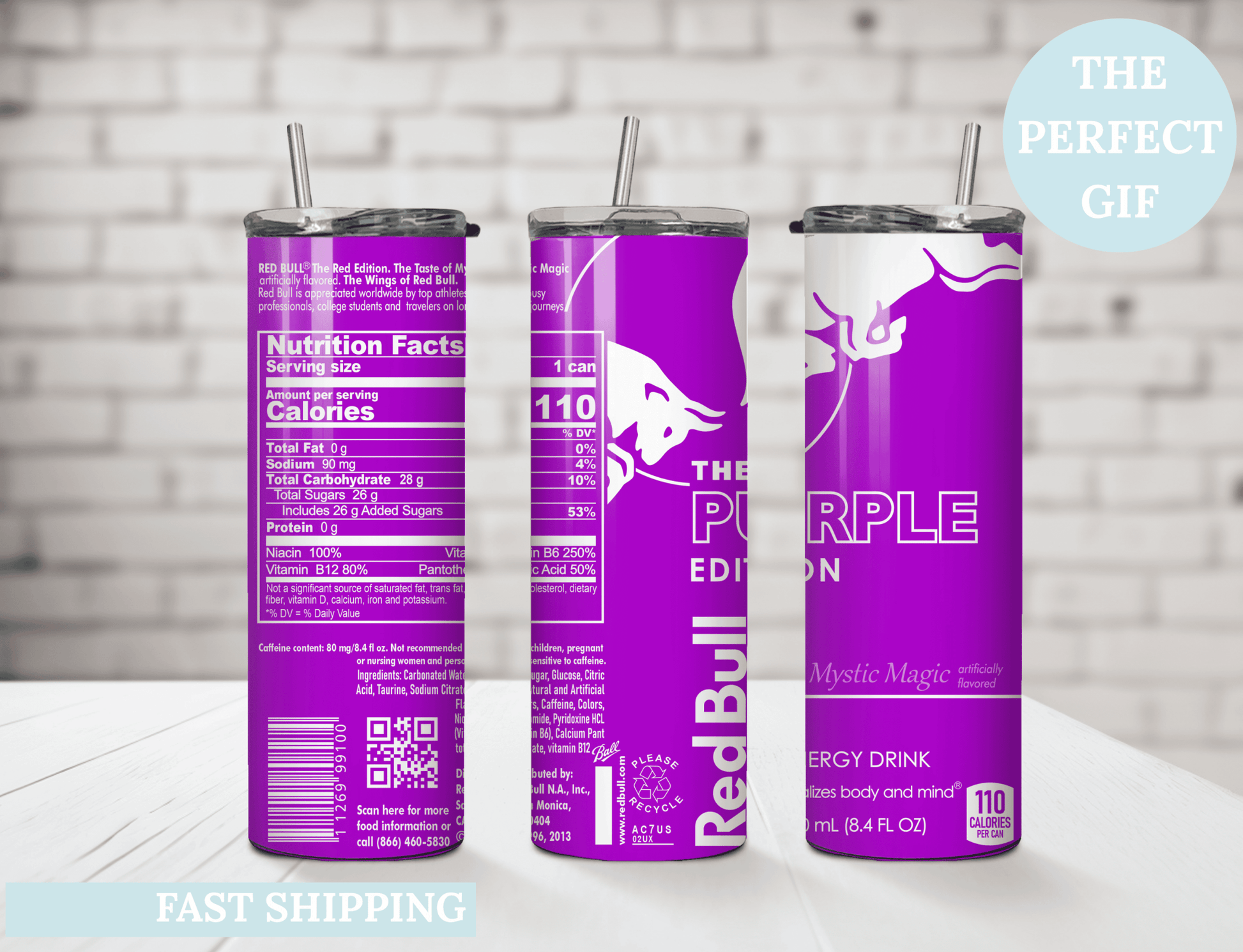 Purple Energy Drink Inspired 20oz Skinny Tumbler — Custom Drinkware with Reusable Straw - MK CREATIONS
