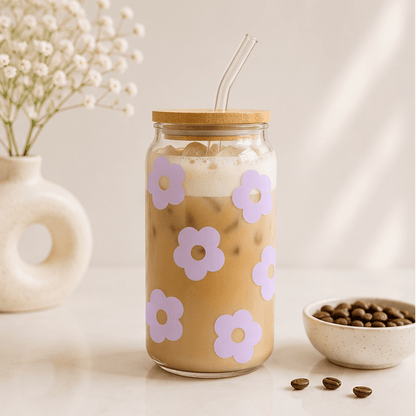 Purple Flowers-Glass Cup - MK CREATIONS