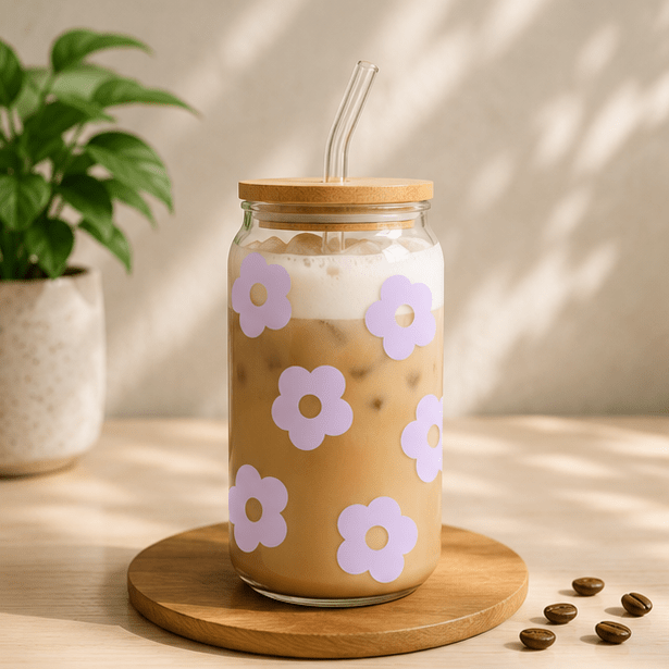 Purple Flowers-Glass Cup - MK CREATIONS