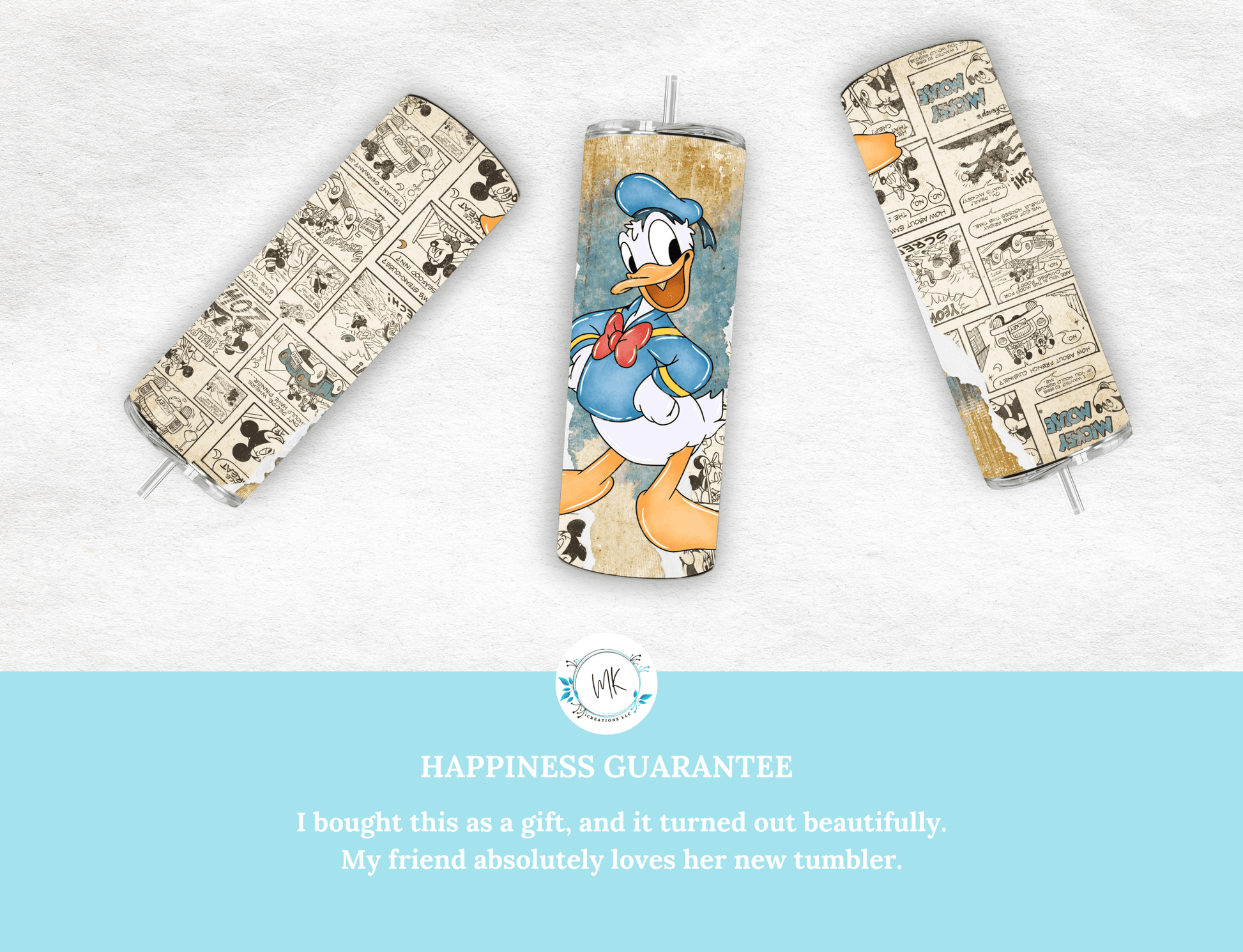 Retro Donald Duck 20 oz Skinny Tumbler. - MK CREATIONS