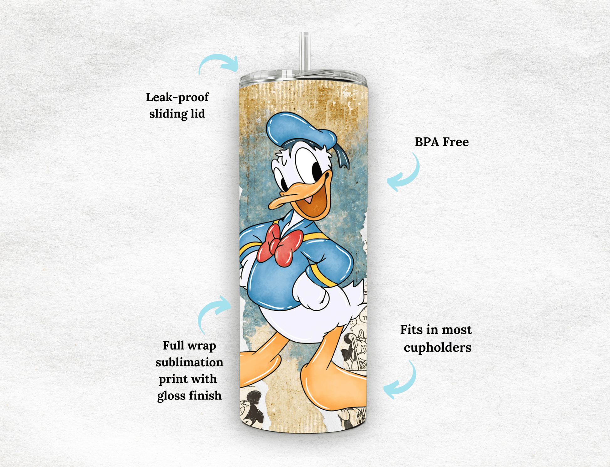 Retro Donald Duck 20 oz Skinny Tumbler. - MK CREATIONS