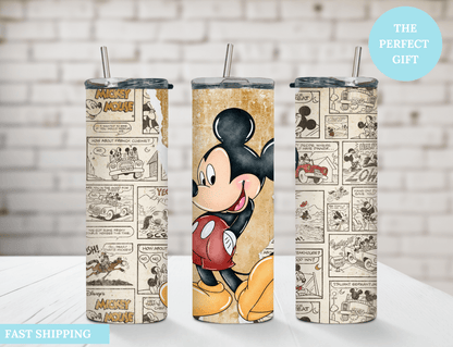 Retro Mickey Mouse 20 oz Skinny Tumbler,Mickey Comic Book Strip - MK CREATIONS
