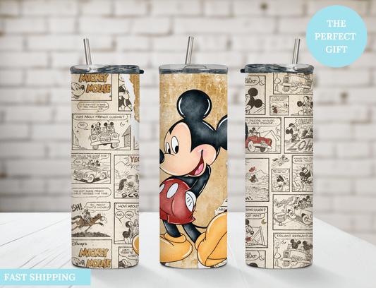 Retro Mickey Mouse 20 oz Skinny Tumbler,Mickey Comic Book Strip - MK CREATIONS