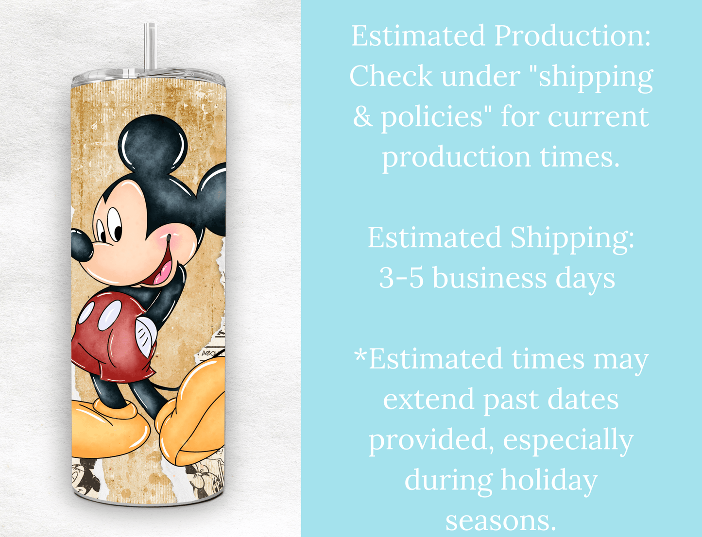 Retro Mickey Mouse 20 oz Skinny Tumbler,Mickey Comic Book Strip - MK CREATIONS