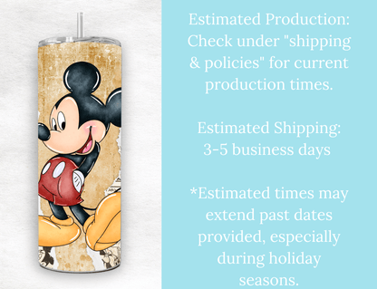 Retro Mickey Mouse 20 oz Skinny Tumbler,Mickey Comic Book Strip - MK CREATIONS