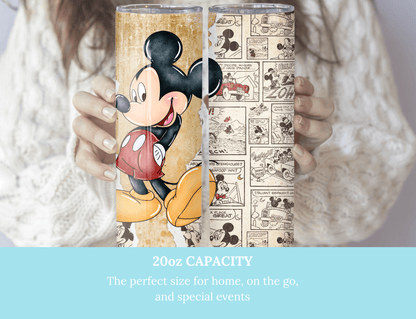 Retro Mickey Mouse 20 oz Skinny Tumbler,Mickey Comic Book Strip - MK CREATIONS