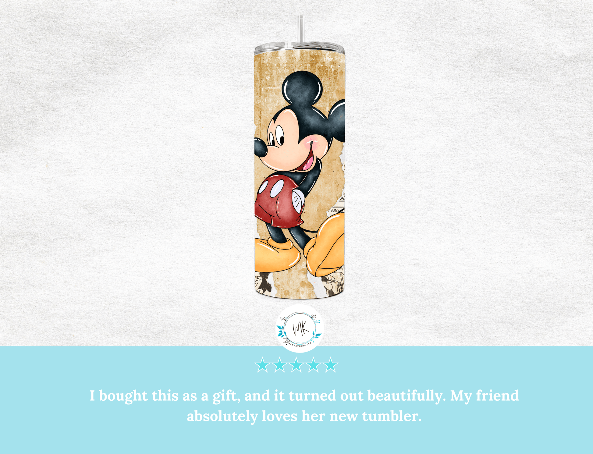 Retro Mickey Mouse 20 oz Skinny Tumbler,Mickey Comic Book Strip - MK CREATIONS