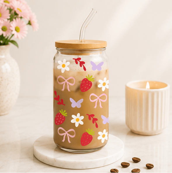 Simple Things Happy Icon-Glass Cup - MK CREATIONS