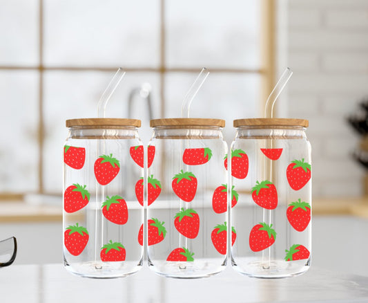 Strawberries-Glass Cup - MK Creations