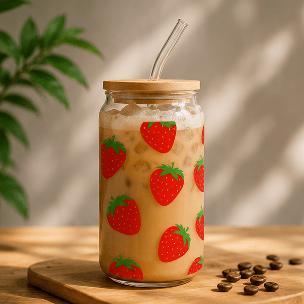 Strawberries-Glass Cup - MK CREATIONS