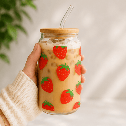 Strawberries-Glass Cup - MK CREATIONS