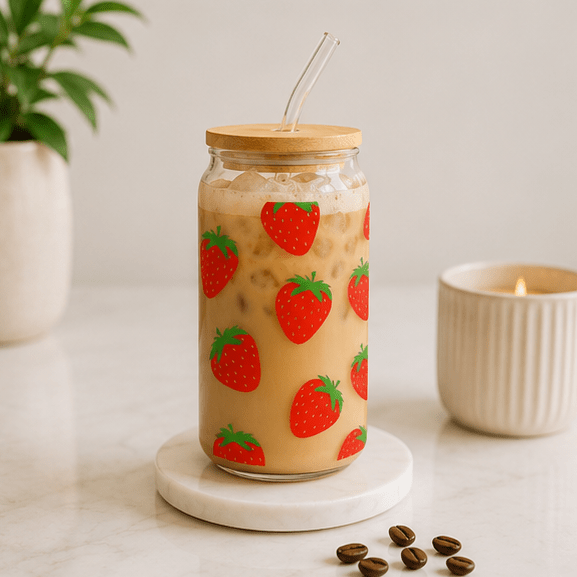 Strawberries-Glass Cup - MK CREATIONS