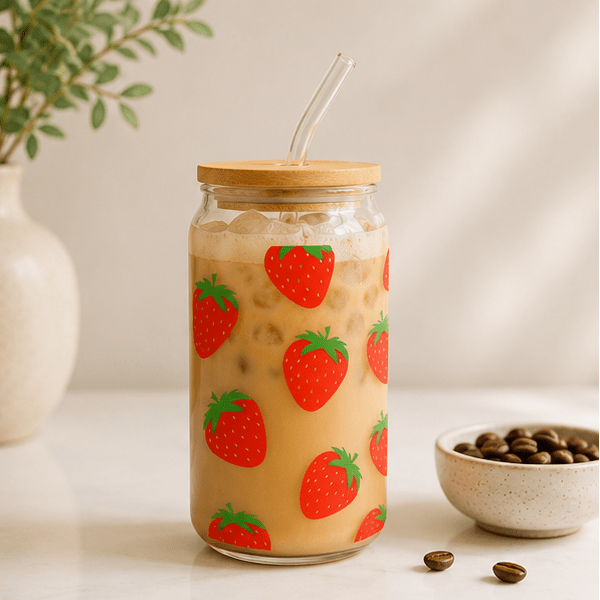 Strawberries-Glass Cup - MK CREATIONS