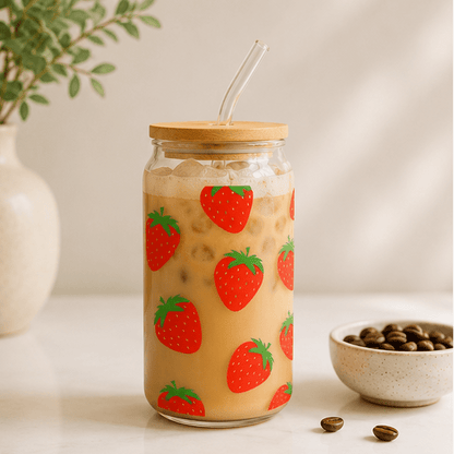 Strawberries-Glass Cup - MK CREATIONS