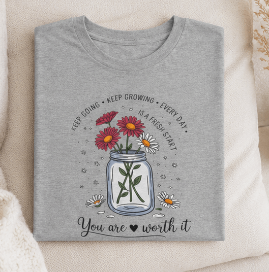 T-Shirt — Mason Jar Wildflowers "Keep Going, Keep Growing" Inspirational Tee - MK CREATIONS