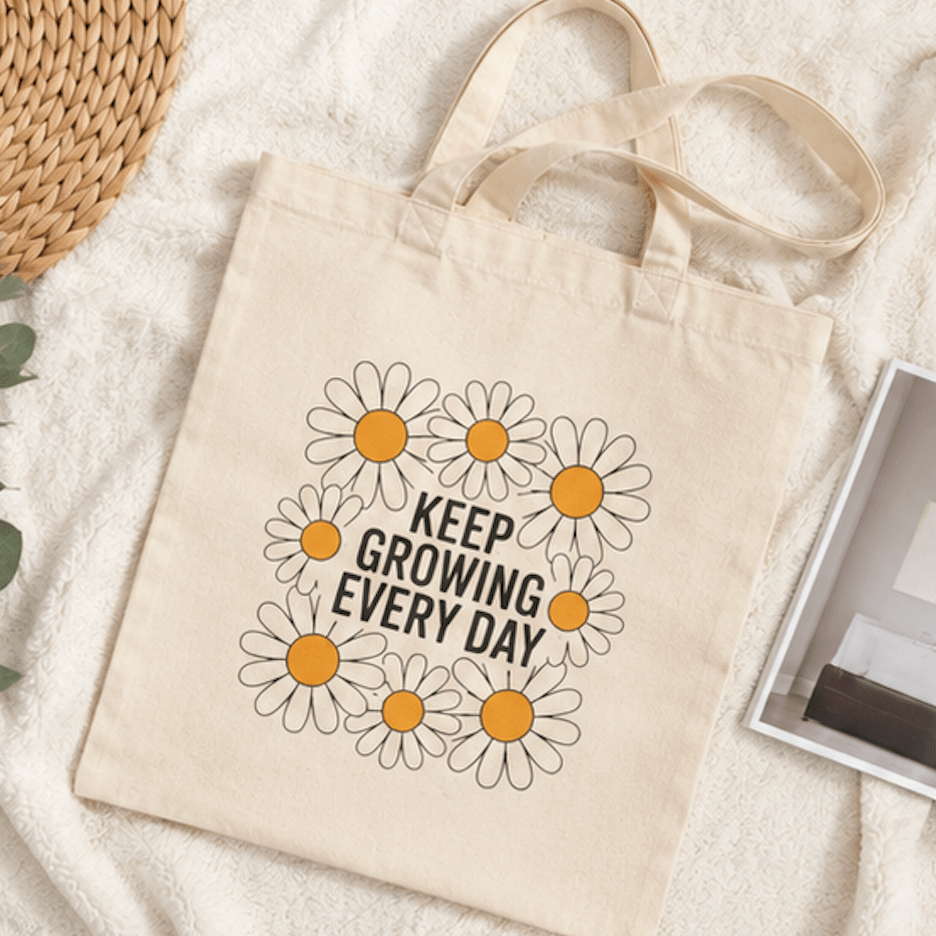 Tote Bag — "Keep Growing Every Day" Daisy Canvas Tote - MK CREATIONS