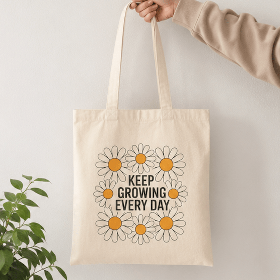 Tote Bag — "Keep Growing Every Day" Daisy Canvas Tote - MK CREATIONS