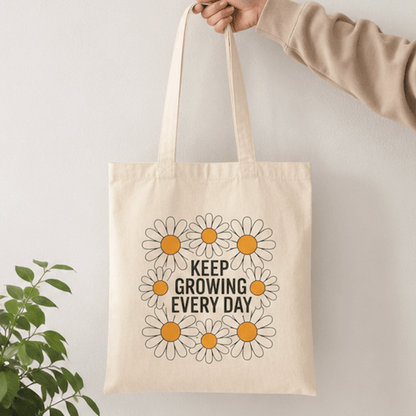 Tote Bag — "Keep Growing Every Day" Daisy Canvas Tote - MK CREATIONS