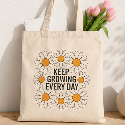 Tote Bag — "Keep Growing Every Day" Daisy Canvas Tote - MK CREATIONS