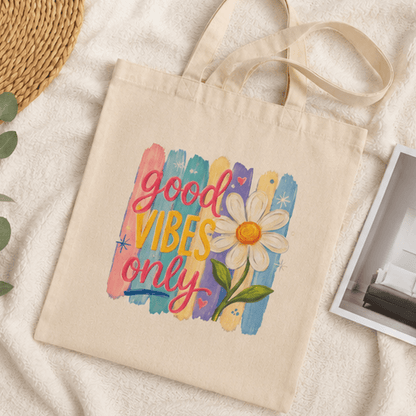 Tote — "Good Vibes Only" Daisy Canvas Tote Bag - MK CREATIONS
