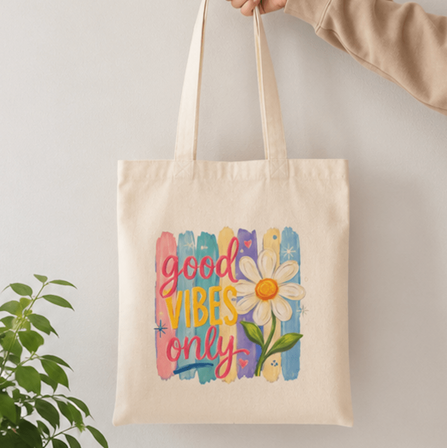 Tote — "Good Vibes Only" Daisy Canvas Tote Bag - MK CREATIONS