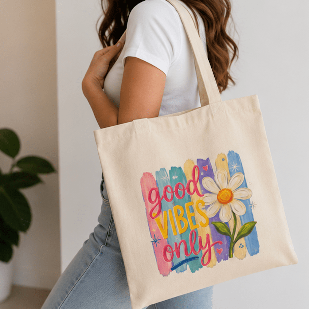 Tote — "Good Vibes Only" Daisy Canvas Tote Bag - MK CREATIONS