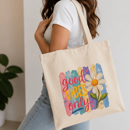 Tote — "Good Vibes Only" Daisy Canvas Tote Bag - MK CREATIONS