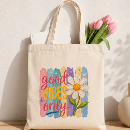 Tote — "Good Vibes Only" Daisy Canvas Tote Bag - MK CREATIONS