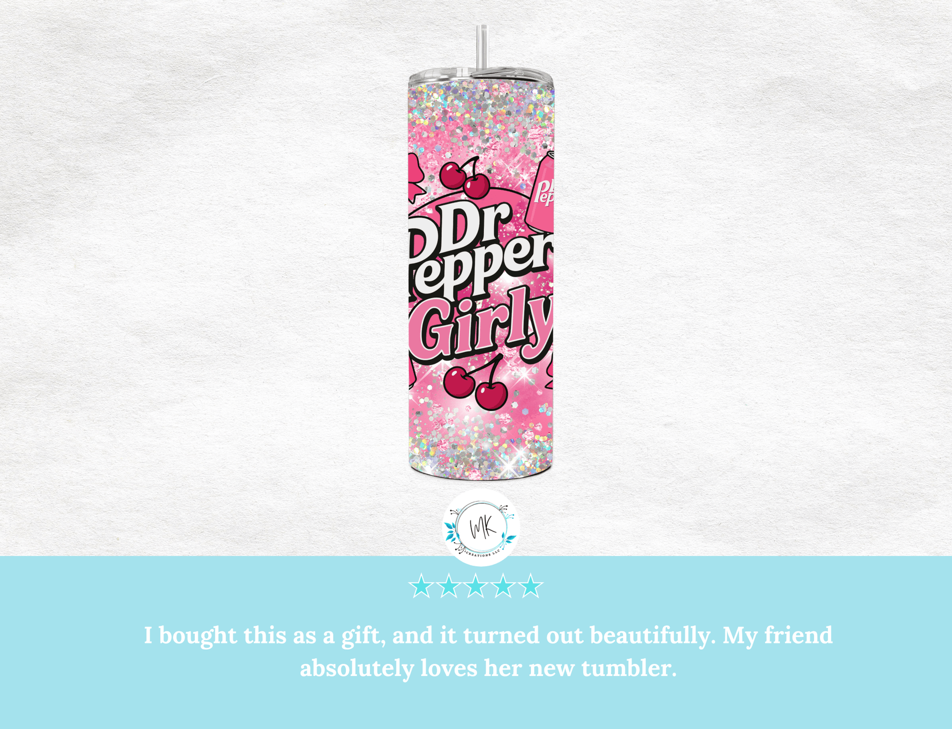 Trendy cherry Dr. Pepper Girly. Pink Bow - Tied Bottle Drinks Wrap for 20oz Tumblers, soda pattern, bows - MK CREATIONS
